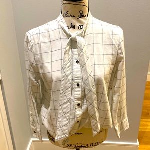 Madewell white tie, oxford with black plaid stripes